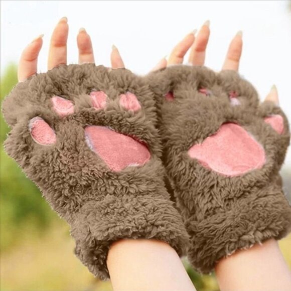 x2 Pairs Plush Paw Fingerless Gloves - Brand New - Picture 4 of 7